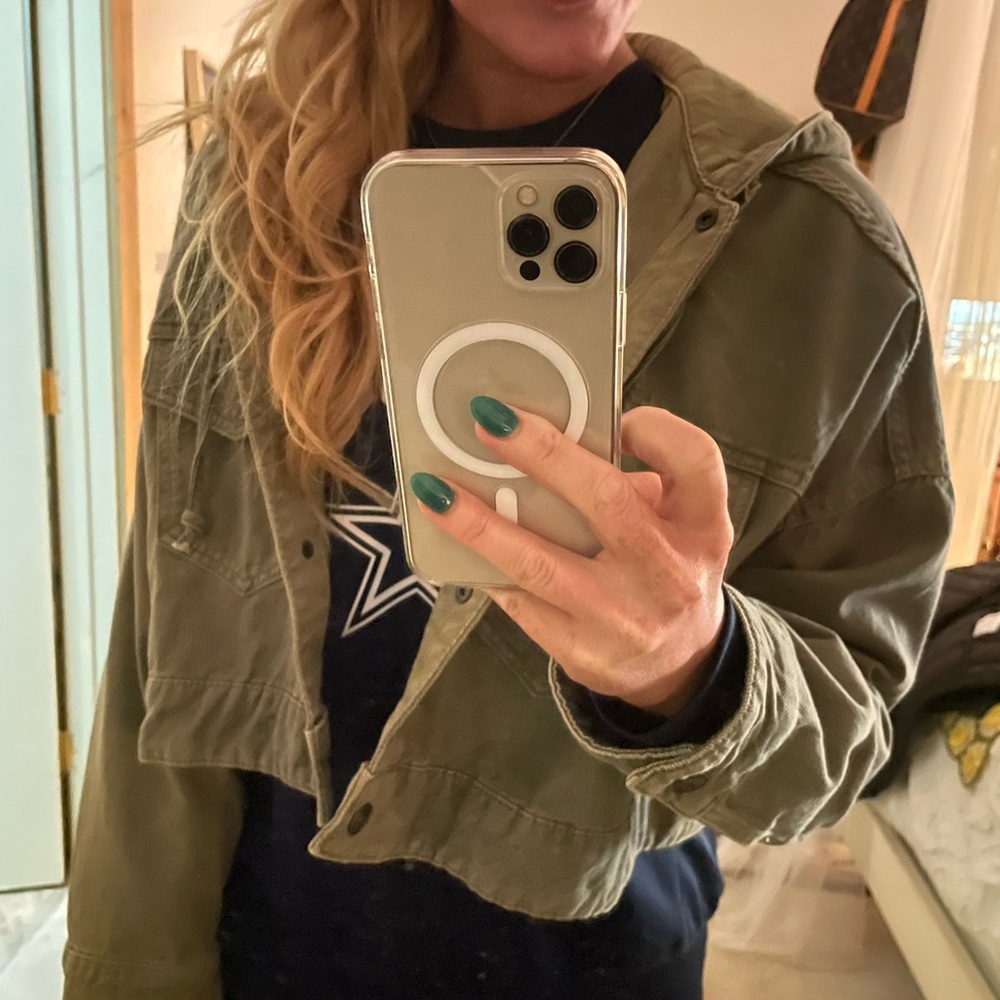 Zara Cropped Military Green Hooded Jacket